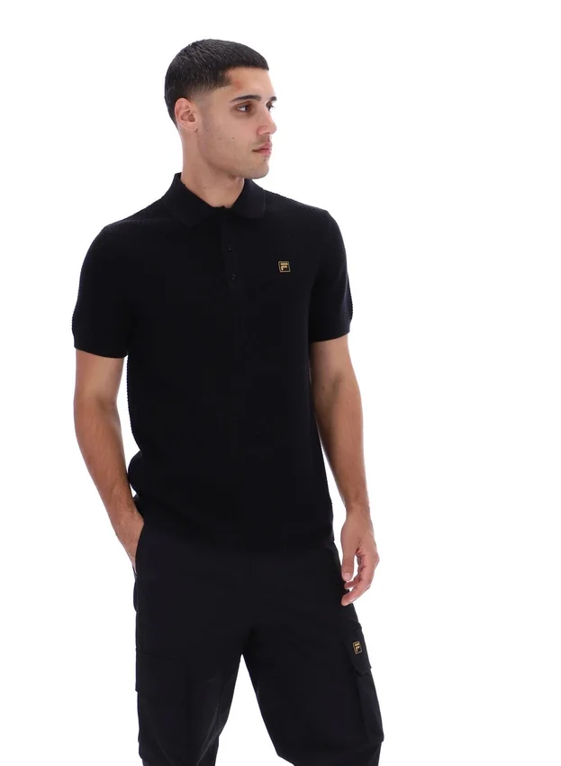 Polo noir Sander en maille texturée