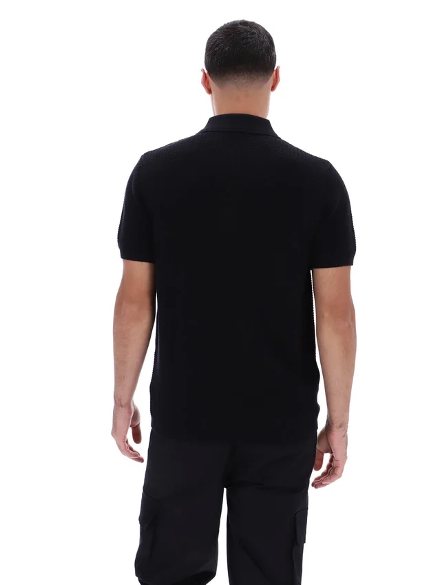 Polo noir Sander en maille texturée