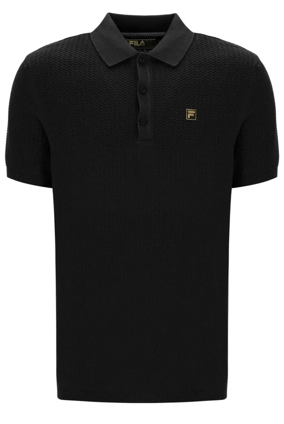 Polo noir Sander en maille texturée
