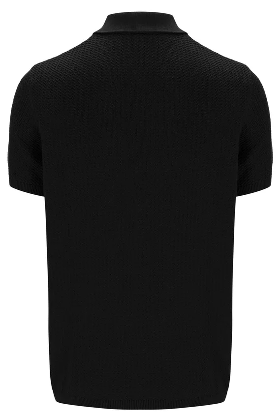 Polo noir Sander en maille texturée