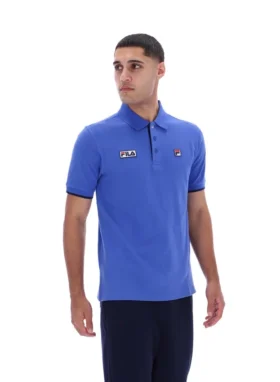 Polo Pablo bleu éclatant à trois boutons et bordures côtelées