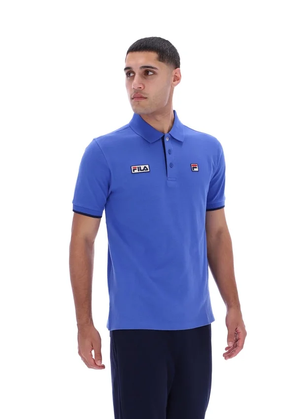 Polo Pablo bleu éclatant à trois boutons et bordures côtelées