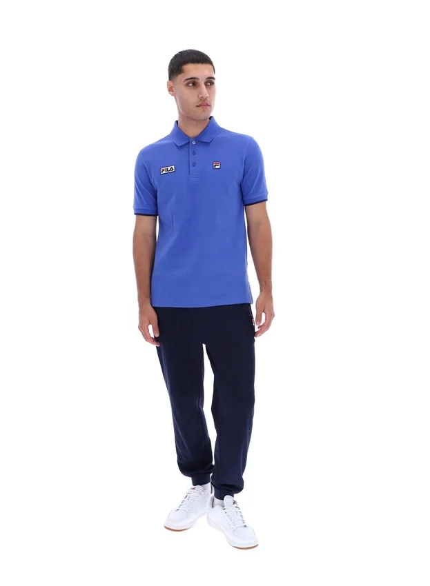 Polo Pablo bleu éclatant à trois boutons et bordures côtelées