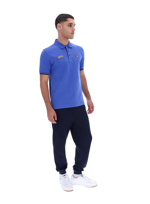 Polo Pablo bleu éclatant à trois boutons et bordures côtelées