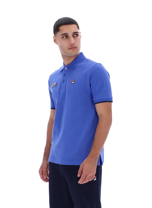 Polo Pablo bleu éclatant à trois boutons et bordures côtelées