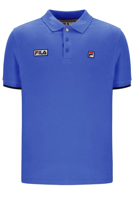 Polo Pablo bleu éclatant à trois boutons et bordures côtelées