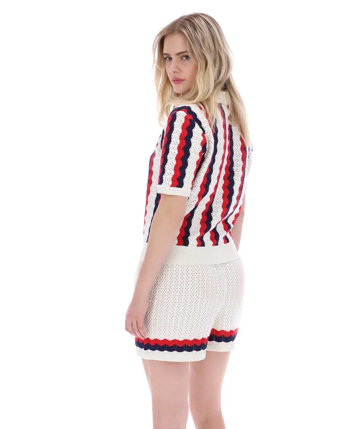 Polo Porto en maille à rayures au crochet