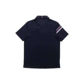 Polo sport-décontracté à manches courtes pour homme, bleu, à rayures contrastées
