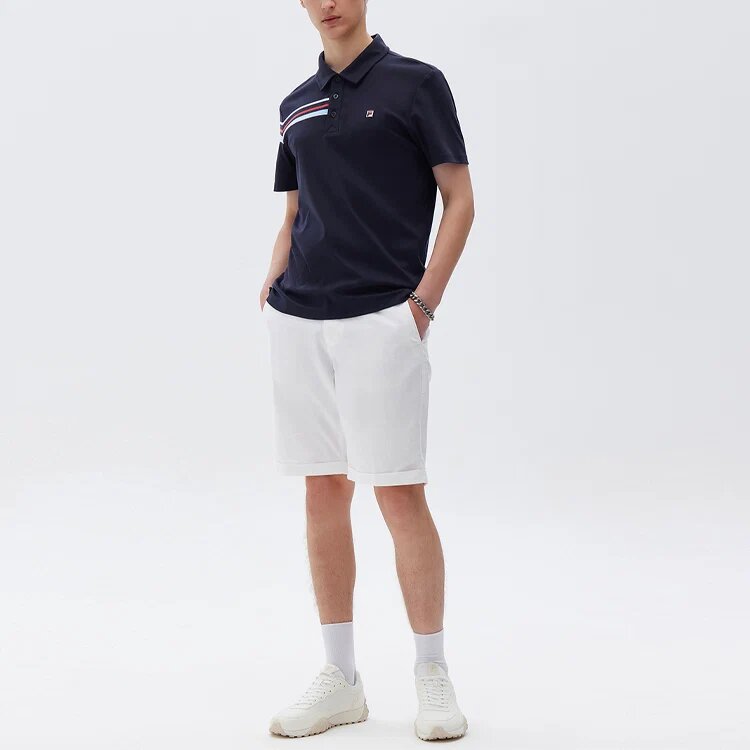 Polo sport-décontracté à manches courtes pour homme, bleu, à rayures contrastées