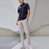 Polo sport-décontracté à manches courtes pour homme, bleu, à rayures contrastées