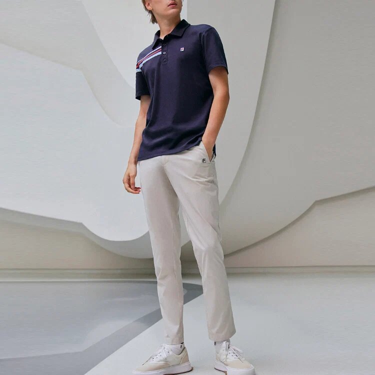 Polo sport-décontracté à manches courtes pour homme, bleu, à rayures contrastées