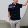 Polo sport-décontracté à manches courtes pour homme, bleu, à rayures contrastées