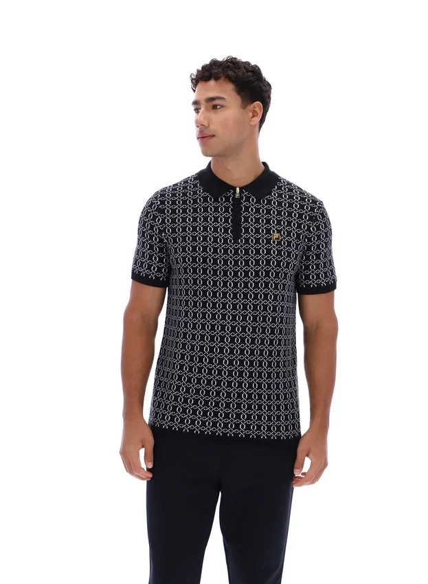 Polo zippé noir en maille jacquard Jackson