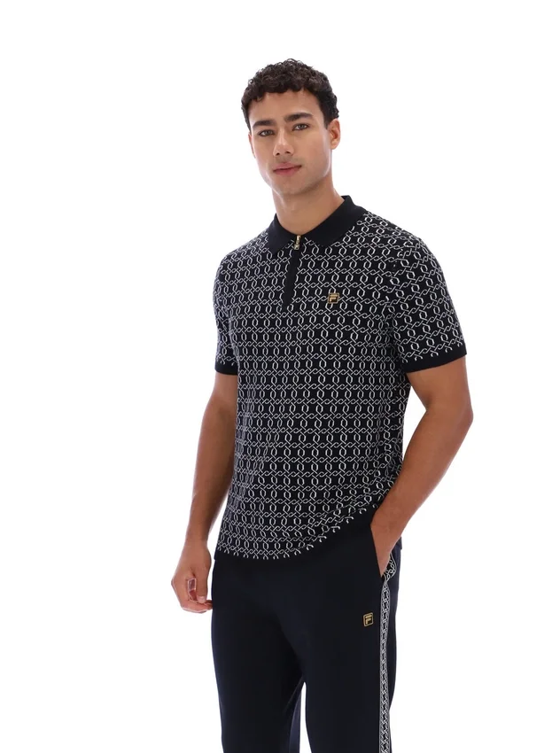 Polo zippé noir en maille jacquard Jackson