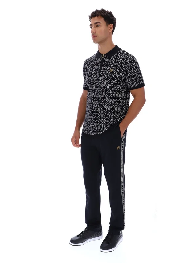 Polo zippé noir en maille jacquard Jackson