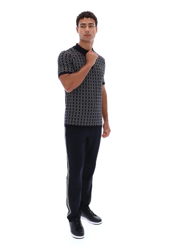 Polo zippé noir en maille jacquard Jackson