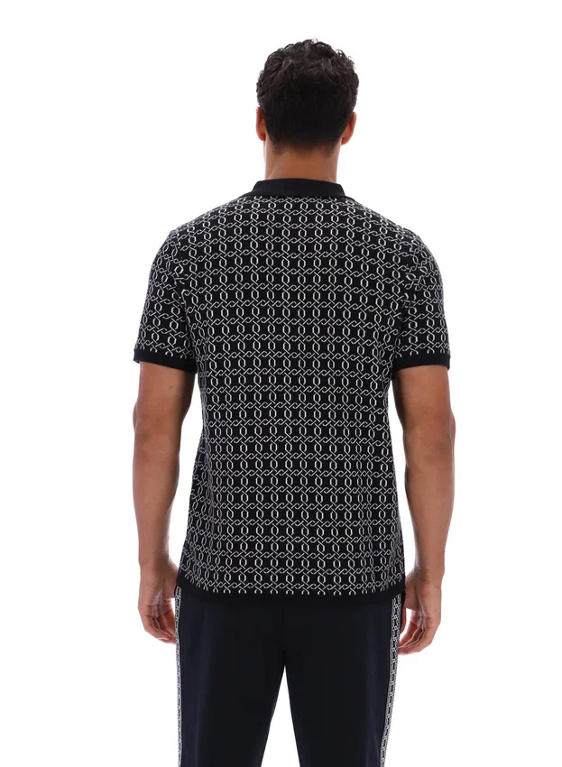 Polo zippé noir en maille jacquard Jackson