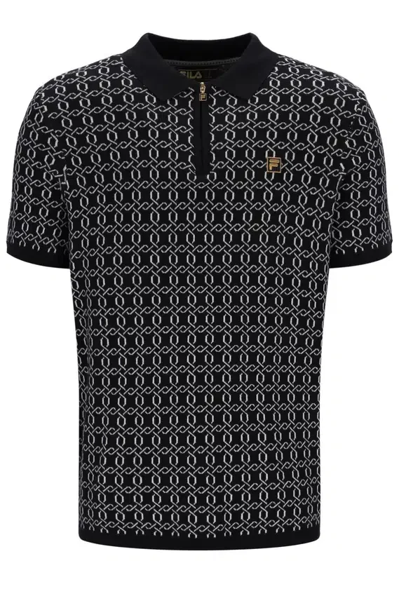 Polo zippé noir en maille jacquard Jackson