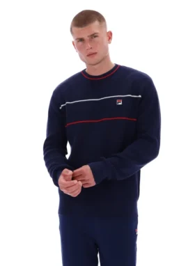 Pull à col rond Fila Kallum bleu marine à texture gaufrée