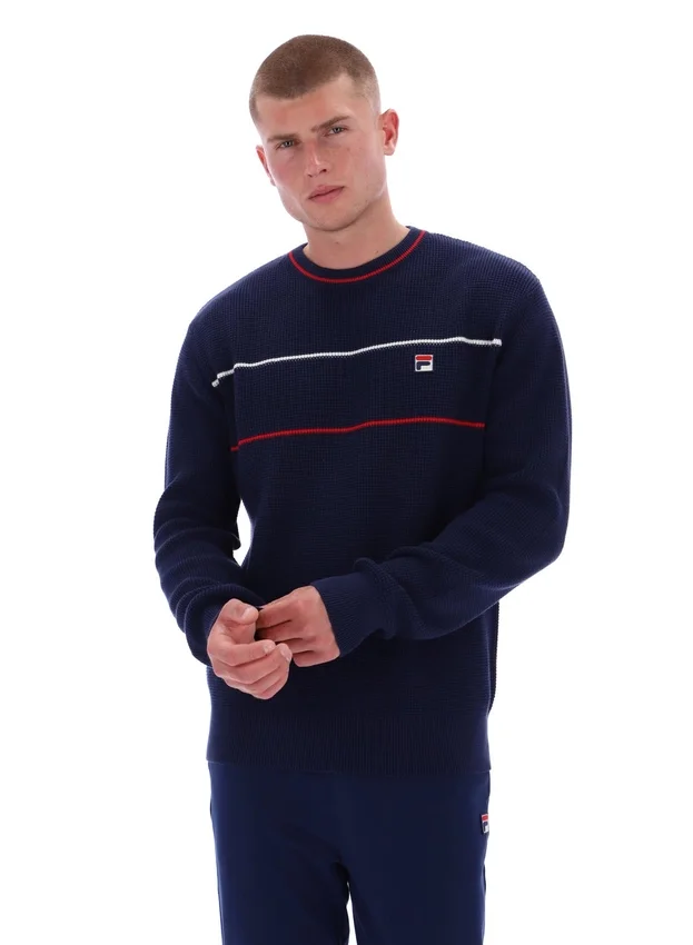 Pull à col rond Fila Kallum bleu marine à texture gaufrée