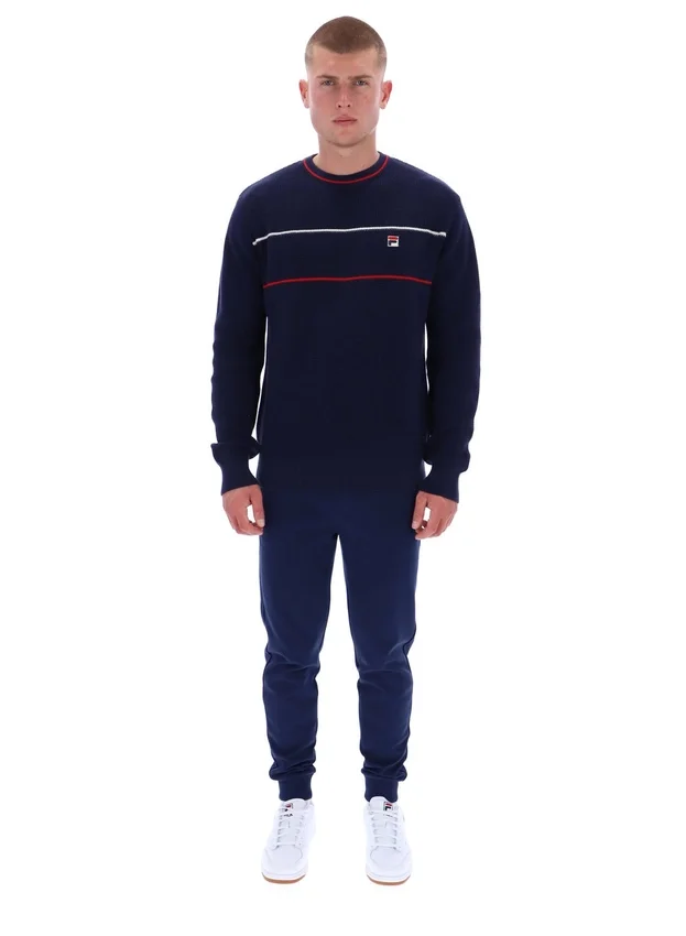 Pull à col rond Fila Kallum bleu marine à texture gaufrée