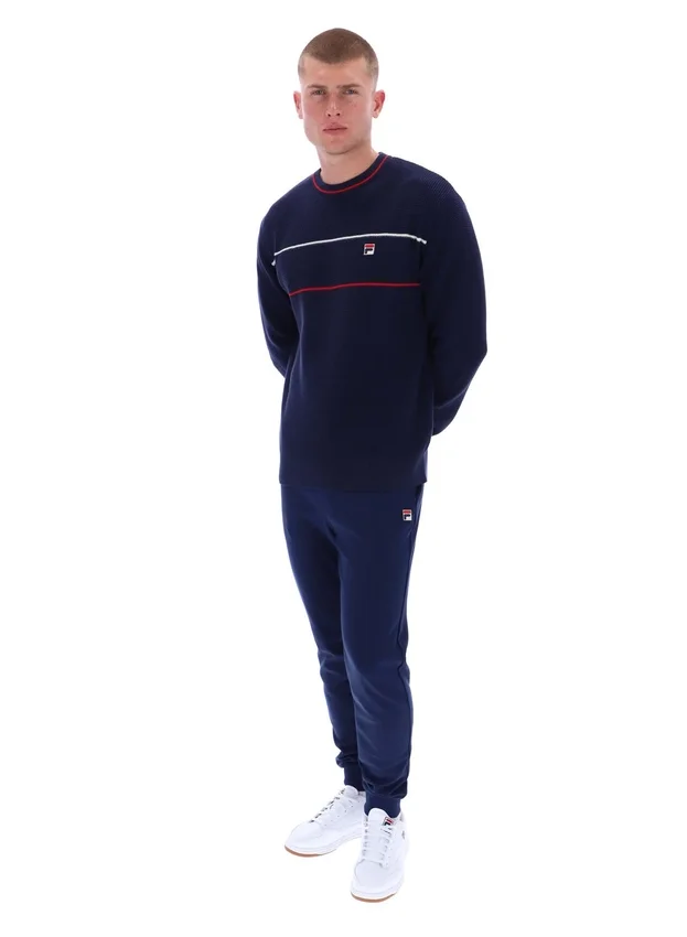 Pull à col rond Fila Kallum bleu marine à texture gaufrée