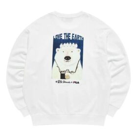Pull de sport à col rond pour homme Fila x Pepe Shimada, imprimé cartoon, blanc