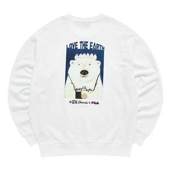 Pull de sport à col rond pour homme Fila x Pepe Shimada, imprimé cartoon, blanc