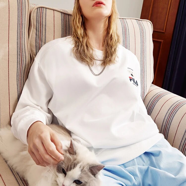 Pull de sport à col rond pour homme Fila x Pepe Shimada, imprimé cartoon, blanc