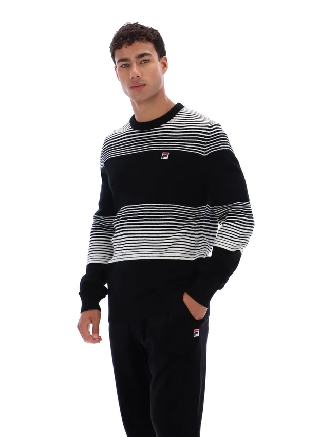 Pull en maille rayé Connor noir à col rond