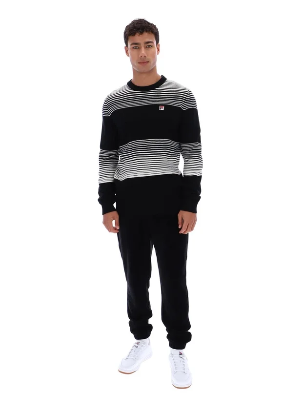 Pull en maille rayé Connor noir à col rond