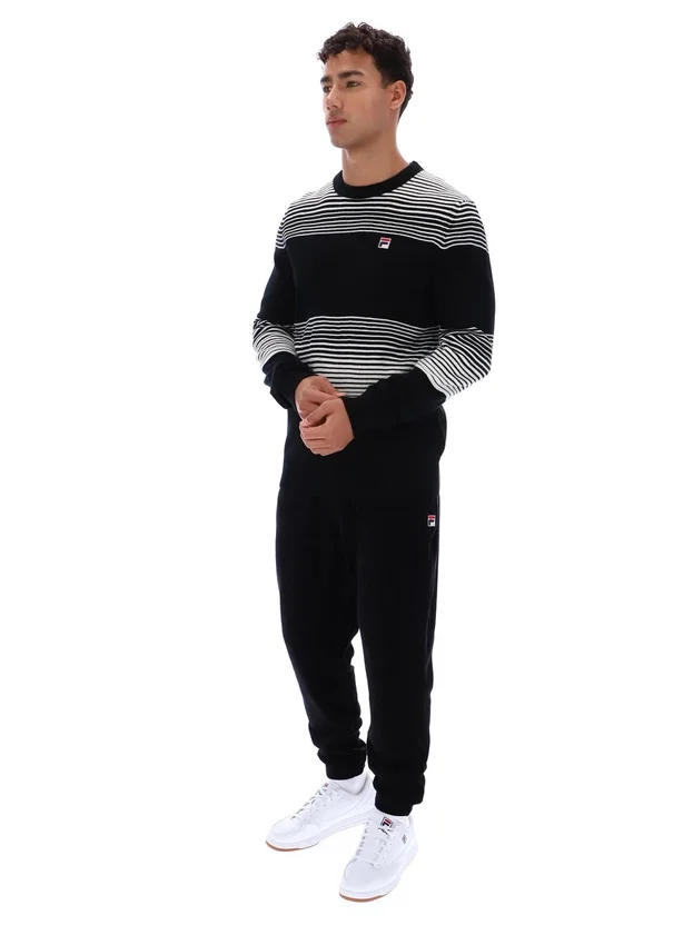 Pull en maille rayé Connor noir à col rond