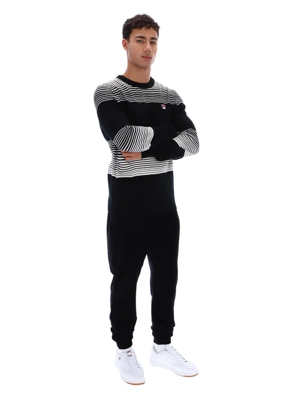 Pull en maille rayé Connor noir à col rond