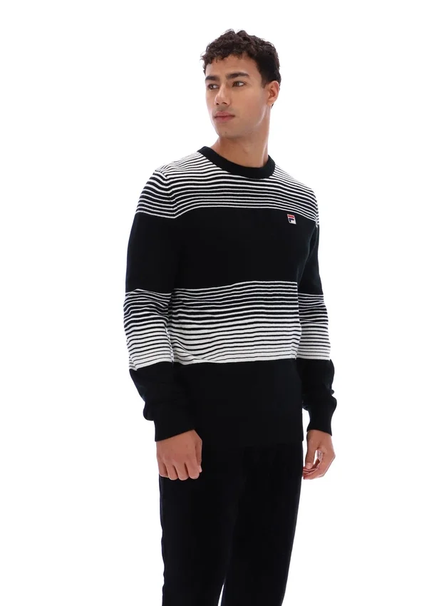 Pull en maille rayé Connor noir à col rond