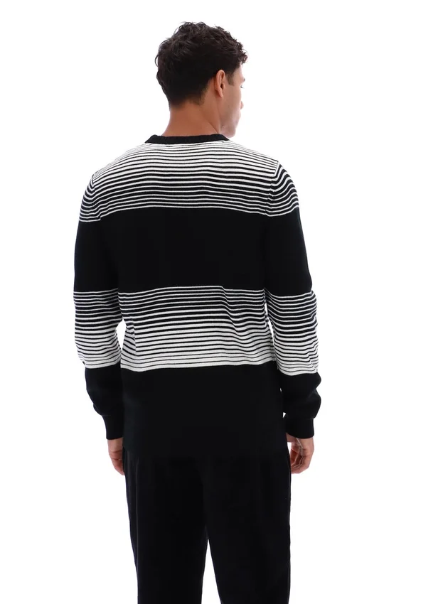 Pull en maille rayé Connor noir à col rond