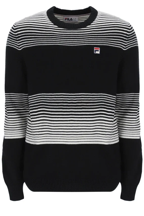 Pull en maille rayé Connor noir à col rond