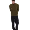 Pull en maille texturée à col cheminée et fermeture à glissière 1/4 Stevie, vert olive foncé