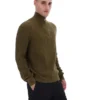 Pull en maille texturée à col cheminée et fermeture à glissière 1/4 Stevie, vert olive foncé