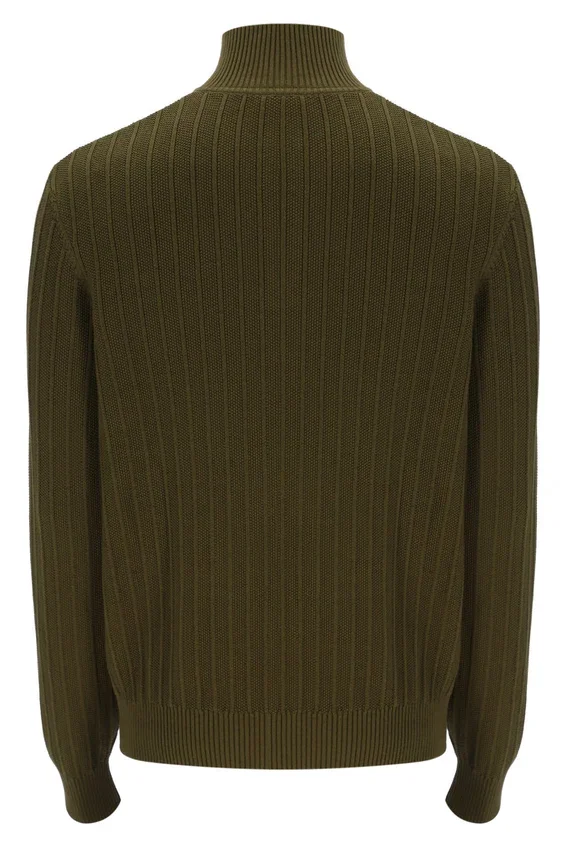 Pull en maille texturée à col cheminée et fermeture à glissière 1/4 Stevie, vert olive foncé