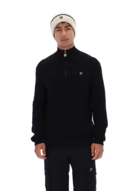 Pull en maille texturée Stevie noir à col cheminée et fermeture à glissière 1/4