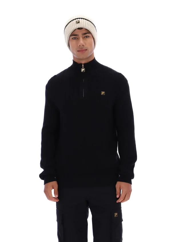 Pull en maille texturée Stevie noir à col cheminée et fermeture à glissière 1/4