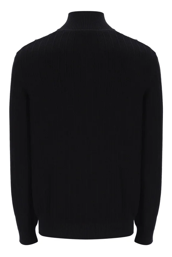 Pull en maille texturée Stevie noir à col cheminée et fermeture à glissière 1/4