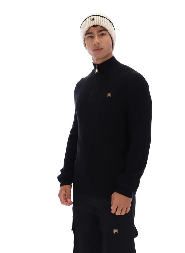 Pull en maille texturée Stevie noir à col cheminée et fermeture à glissière 1/4