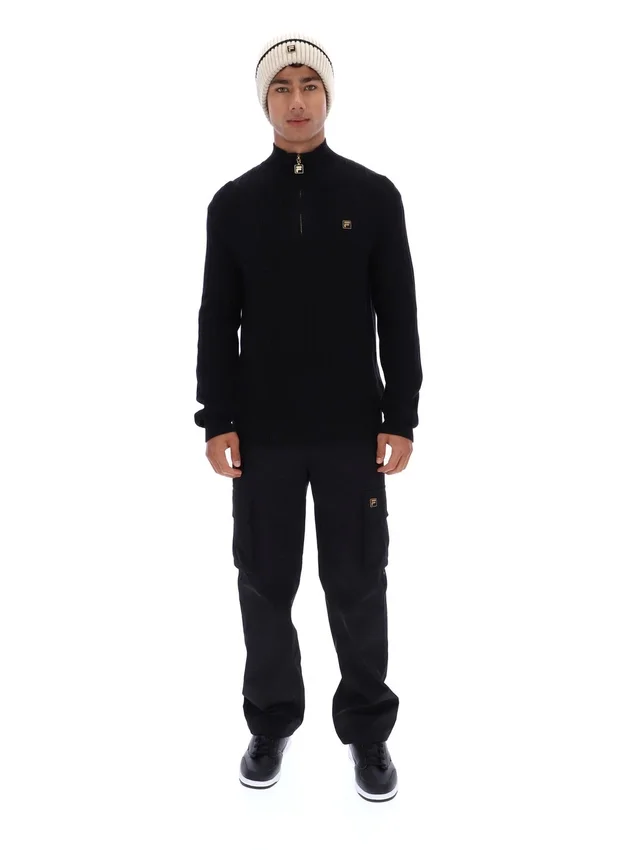 Pull en maille texturée Stevie noir à col cheminée et fermeture à glissière 1/4