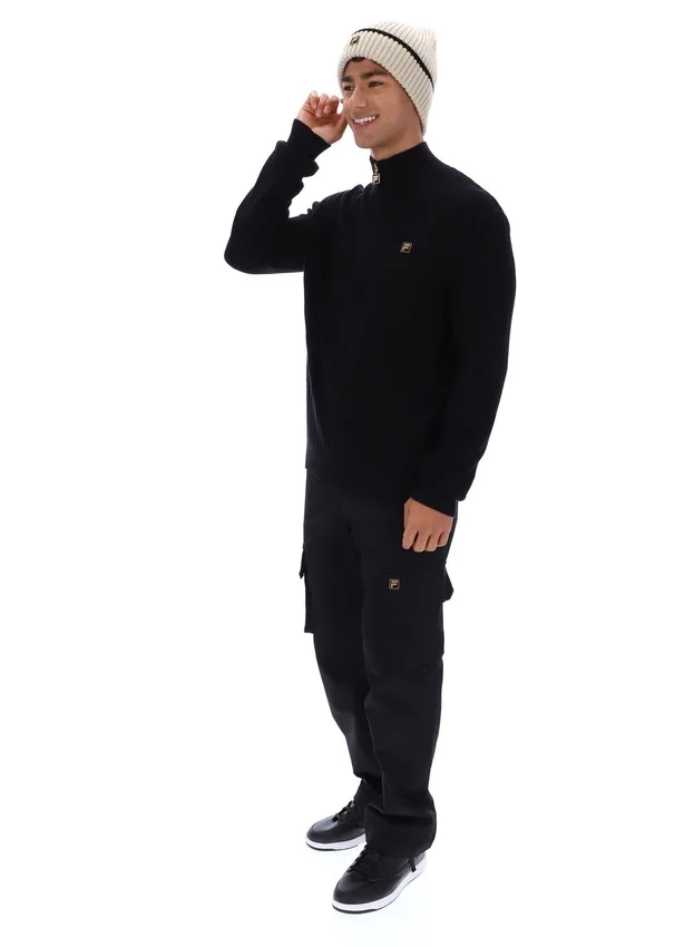 Pull en maille texturée Stevie noir à col cheminée et fermeture à glissière 1/4