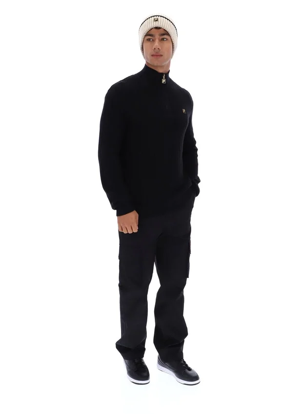 Pull en maille texturée Stevie noir à col cheminée et fermeture à glissière 1/4