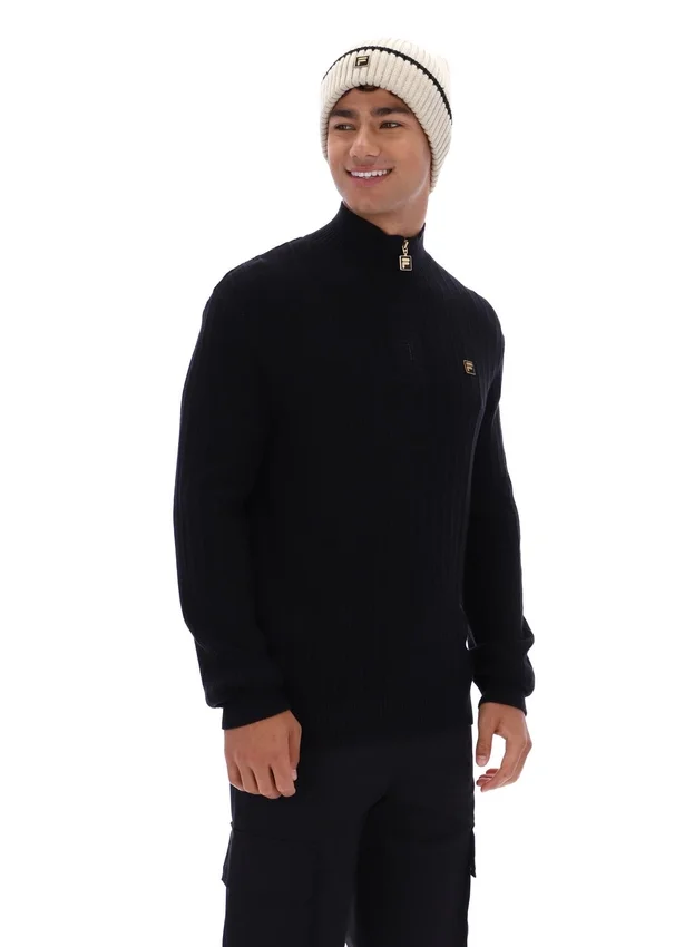 Pull en maille texturée Stevie noir à col cheminée et fermeture à glissière 1/4