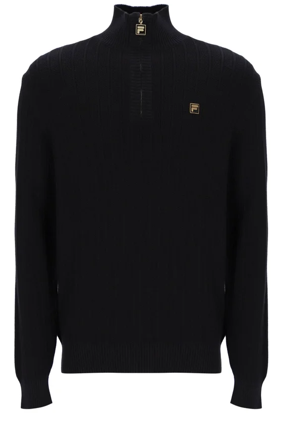 Pull en maille texturée Stevie noir à col cheminée et fermeture à glissière 1/4