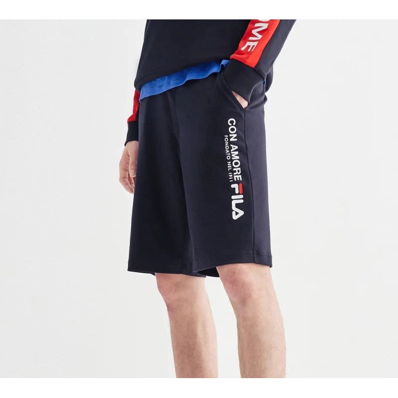 Shorts de sport bleu avec impression du logo en lettres