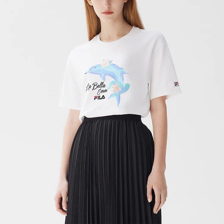 Shorts de sport décontractés à manches courtes « Dolphin Printing » – Blanc